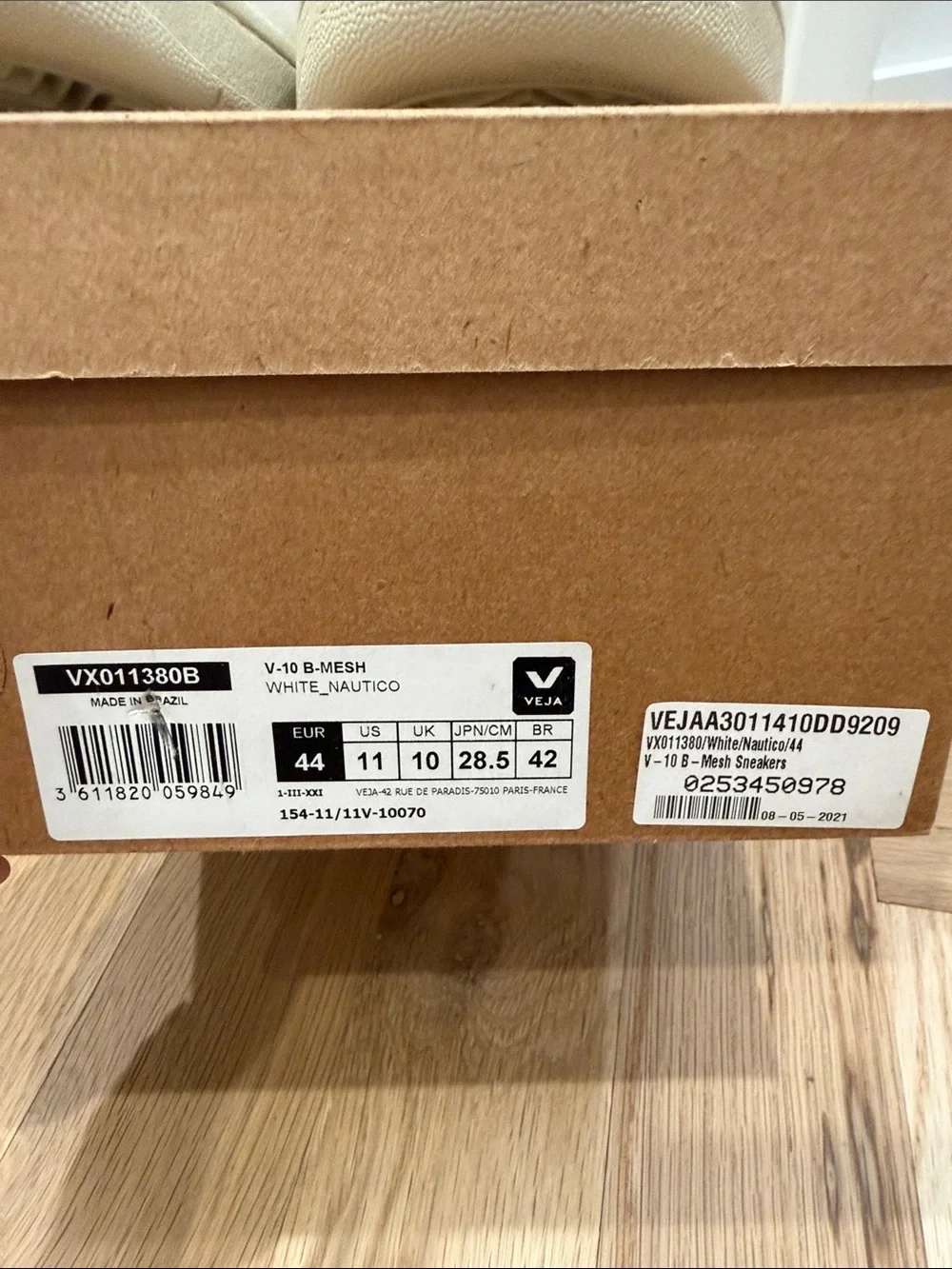 Veja Men's White and Beige Sneakers with Navy V Logo